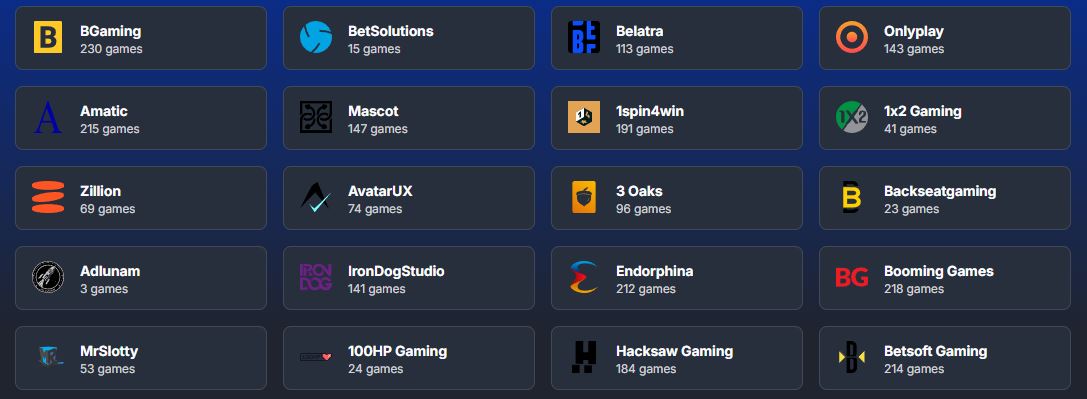 Search games by provider from top developers selection