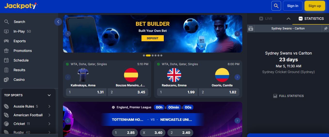 Make sports bets using bet builder at Jackpoty